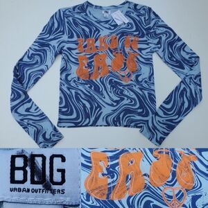 NEW S URBAN OUTFITTERS BDG Take It Easy blue orange long sleeve top SMALL NWT